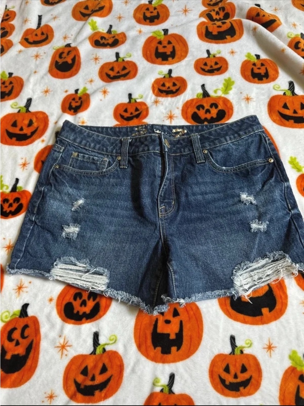 Seven7 Dark Blue Distressed Denim Cutoff Shorts